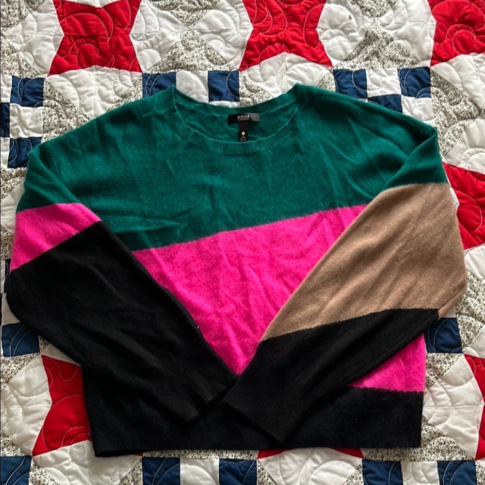 Colorblock Sweater - Green, Pink, Tan, and Black